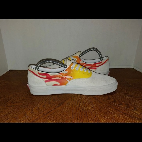 Vans Men's Era Flames True White Orange White Canvas Suede shoes size 9 - Picture 5 of 10